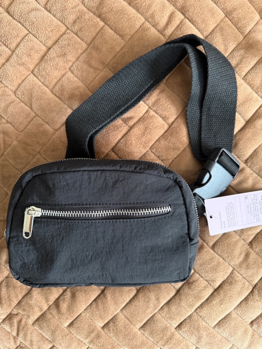 wild fable Black Nylon Belt Bag with Silver Zip